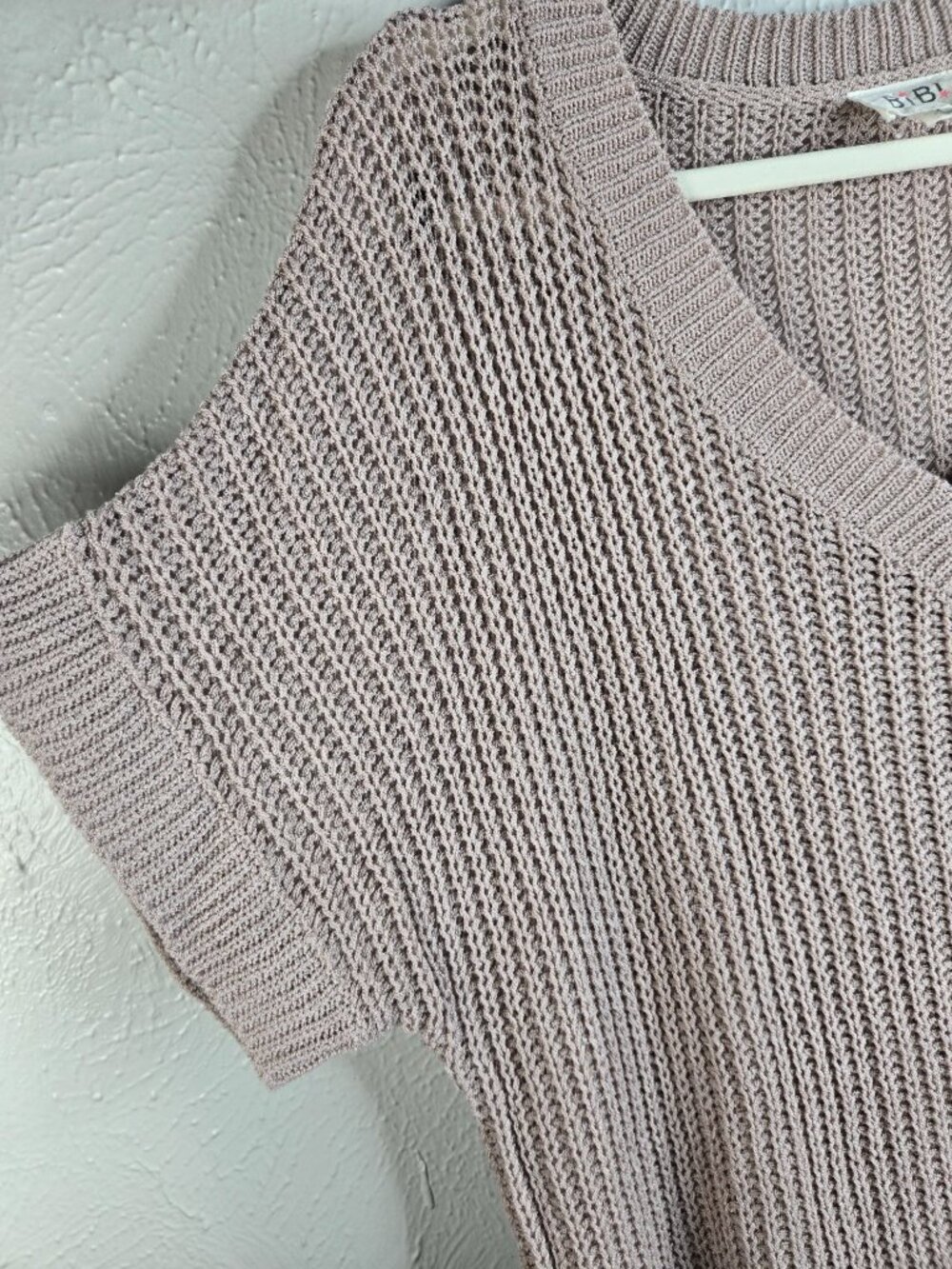 Open Knit Oversized Top Med Taupe Short Sleeve Realaxed Slouchy Cover Up Shirt - Picture 10 of 11